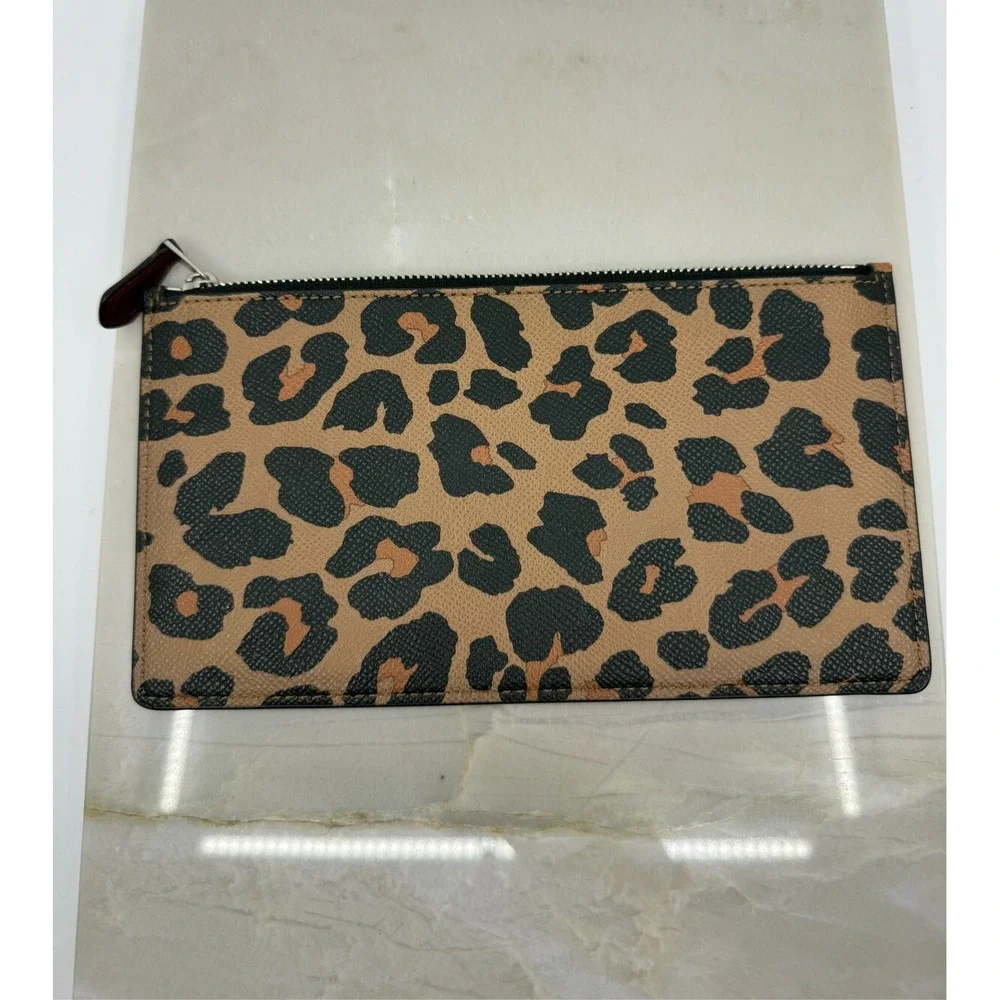 Coach Womens Burgundy Leopard Leather Small Shoulder Bag 10"x6" Classic Chrome - Picture 4 of 10